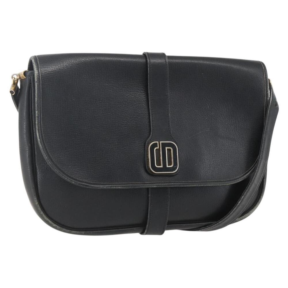 Christian Dior Shoulder Bag Leather Black Gold Auth 160300